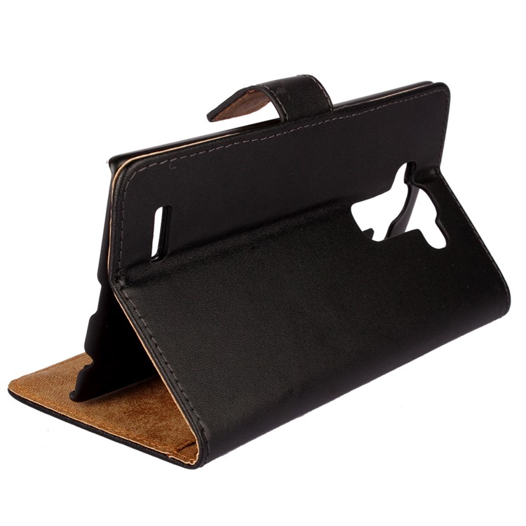Genuine Split Leather Wallet Case for LG G4 - Black-2