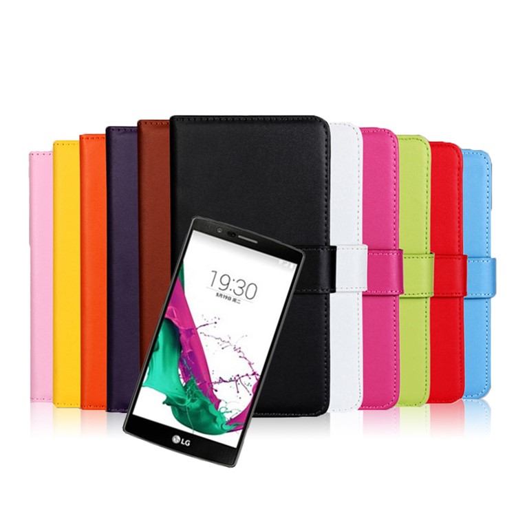 Genuine Split Leather Wallet Case for LG G4 - Black-3