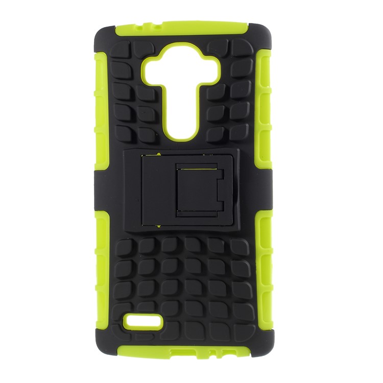 Anti-slip Grid Pattern PC + TPU Hybrid Shell Case for LG G4 with Kickstand - Green-1