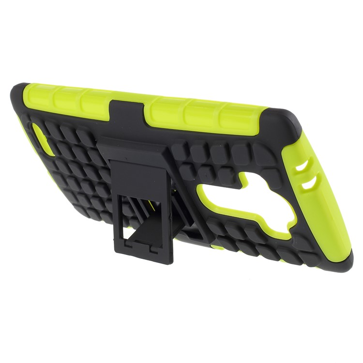 Anti-slip Grid Pattern PC + TPU Hybrid Shell Case for LG G4 with Kickstand - Green-5