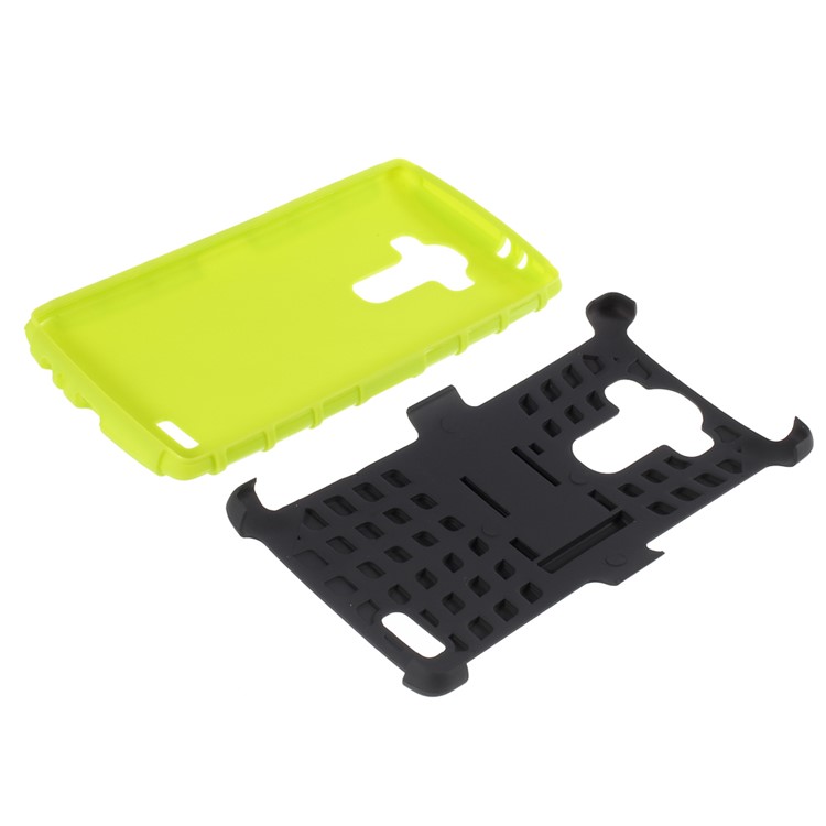 Anti-slip Grid Pattern PC + TPU Hybrid Shell Case for LG G4 with Kickstand - Green-7