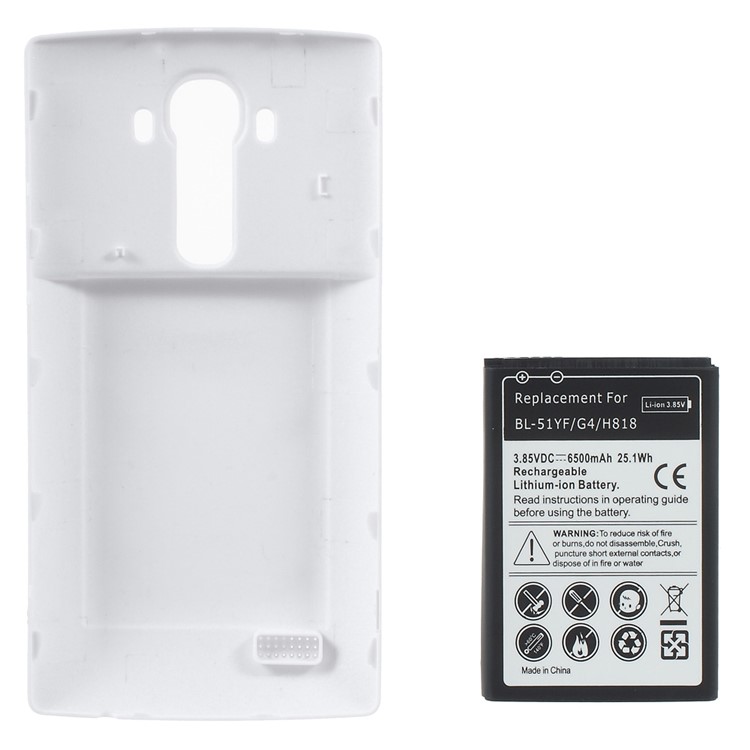 6500mAh High Capacity Extended Battery + Back Door Cover for LG G4 H818 - White-1