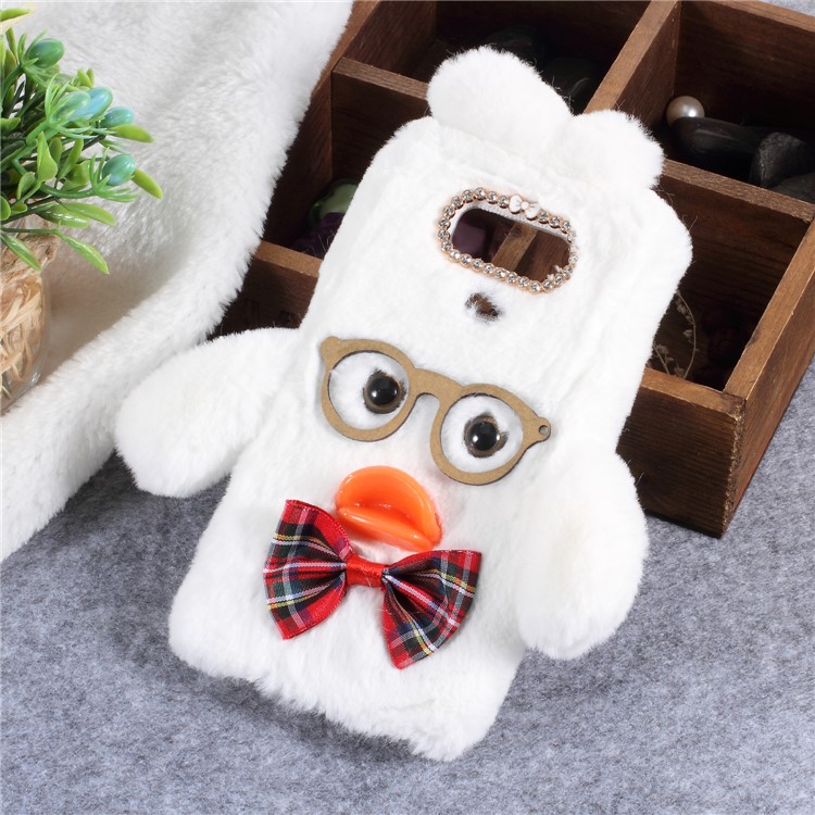 Adorable Duck Pattern Rhinestone Fur Coated TPU Cell Phone Case for LG G6 - White-1