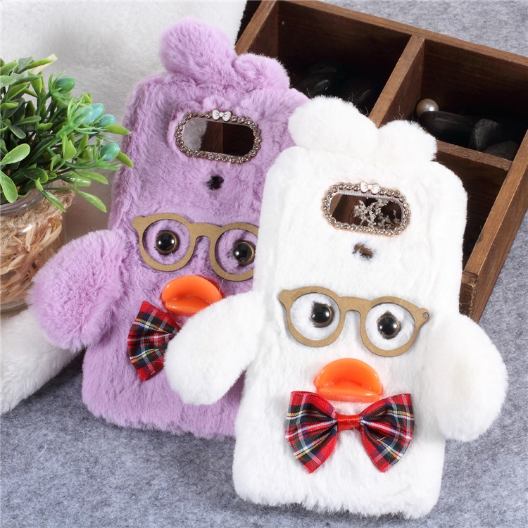 Adorable Duck Pattern Rhinestone Fur Coated TPU Cell Phone Case for LG G6 - White-2