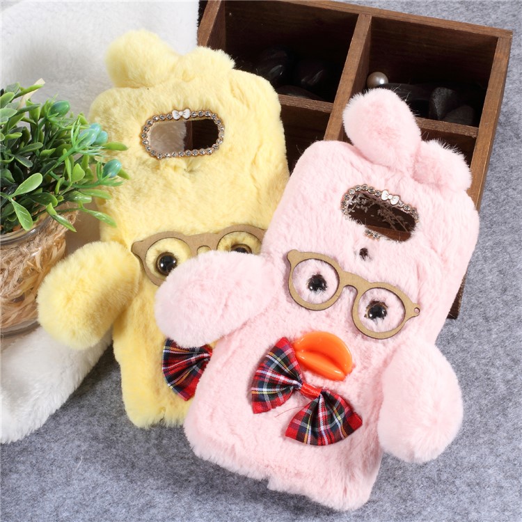 Adorable Duck Pattern Rhinestone Fur Coated TPU Cell Phone Case for LG G6 - White-3