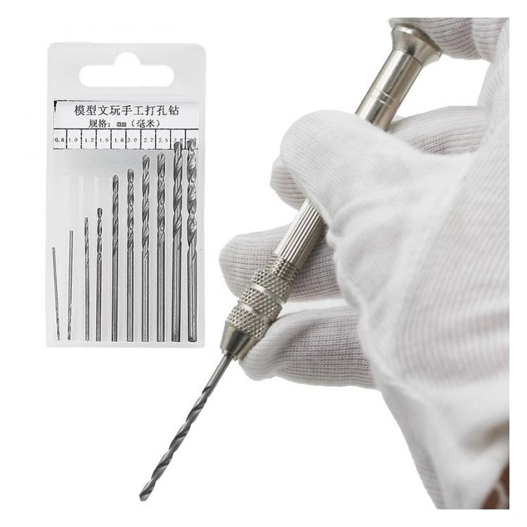 Mini Hand Drill + 10Pcs Twist Drill Bits Tool Kits-1
