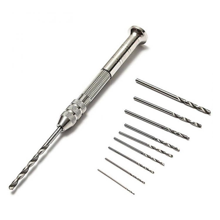 Mini Hand Drill + 10Pcs Twist Drill Bits Tool Kits-5