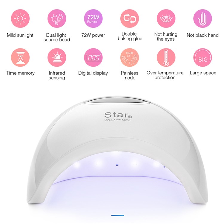 ROHWXY 72W UV/LED Nail Lamp Smart Sensing Painless Mode Quick-drying Nail Lamp - White / EU Plug-4