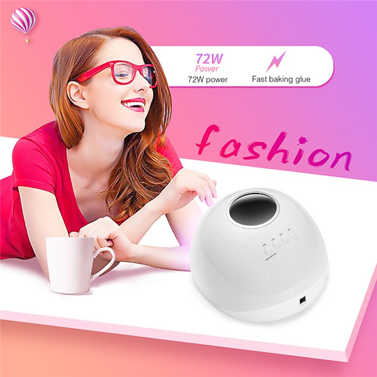 ROHWXY 72W UV/LED Nail Lamp Smart Sensing Painless Mode Quick-drying Nail Lamp - White / EU Plug-7