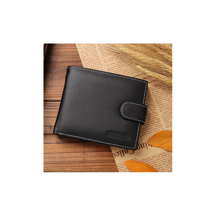 Men's Bi-fold Litchi Skin Cowhide Leather Wallet Purse - Black-1