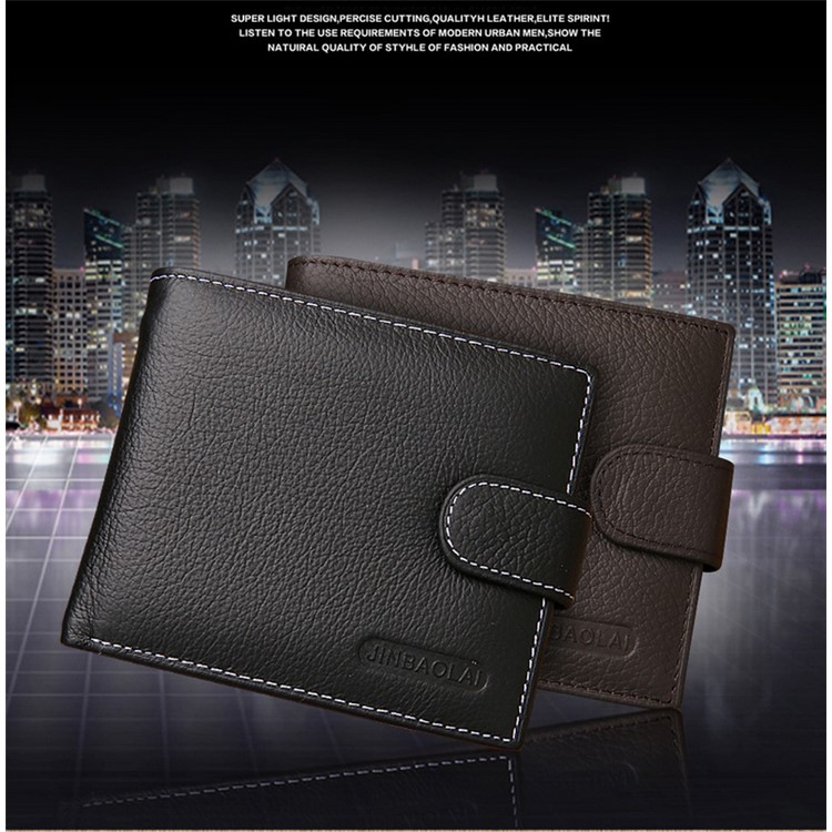 Men's Bi-fold Litchi Skin Cowhide Leather Wallet Purse - Black-2
