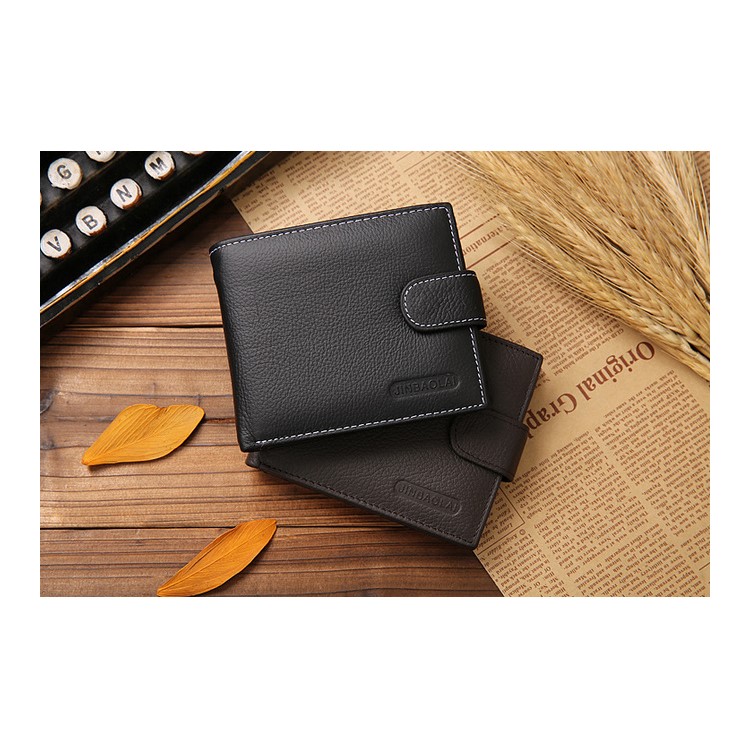 Men's Bi-fold Litchi Skin Cowhide Leather Wallet Purse - Black-3