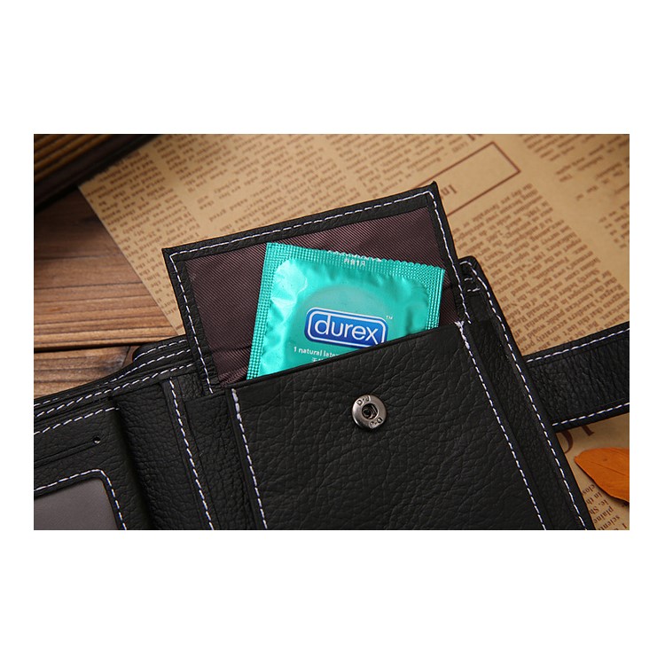 Men's Bi-fold Litchi Skin Cowhide Leather Wallet Purse - Black-6