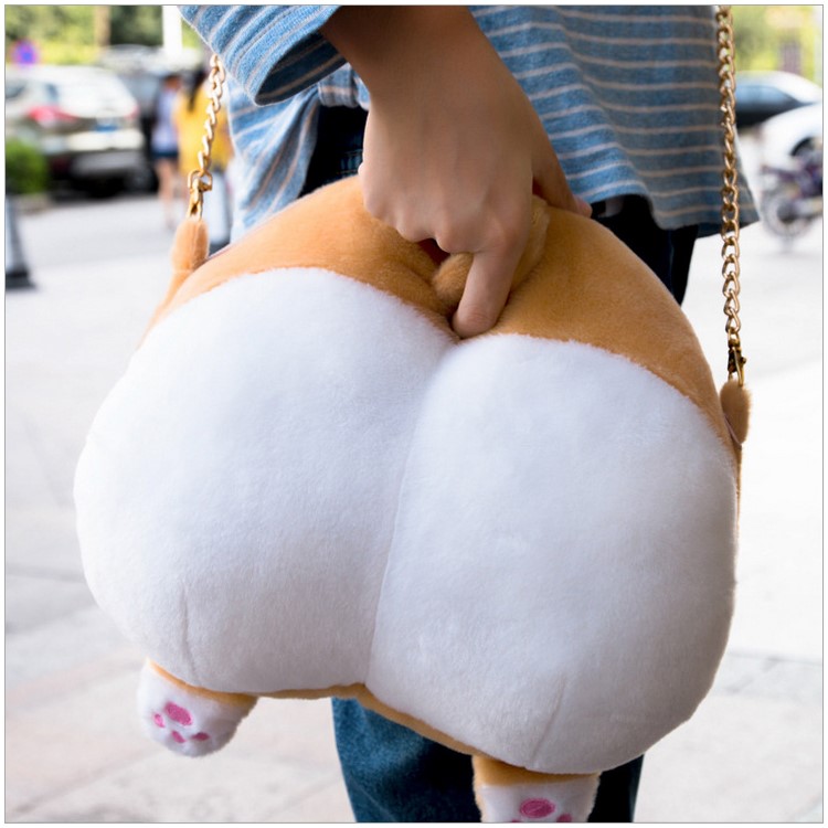 Soft Plush Kawaii Ass Shoulder Bag Corgi Butt Handbag, Size: 22 x 20cm-10