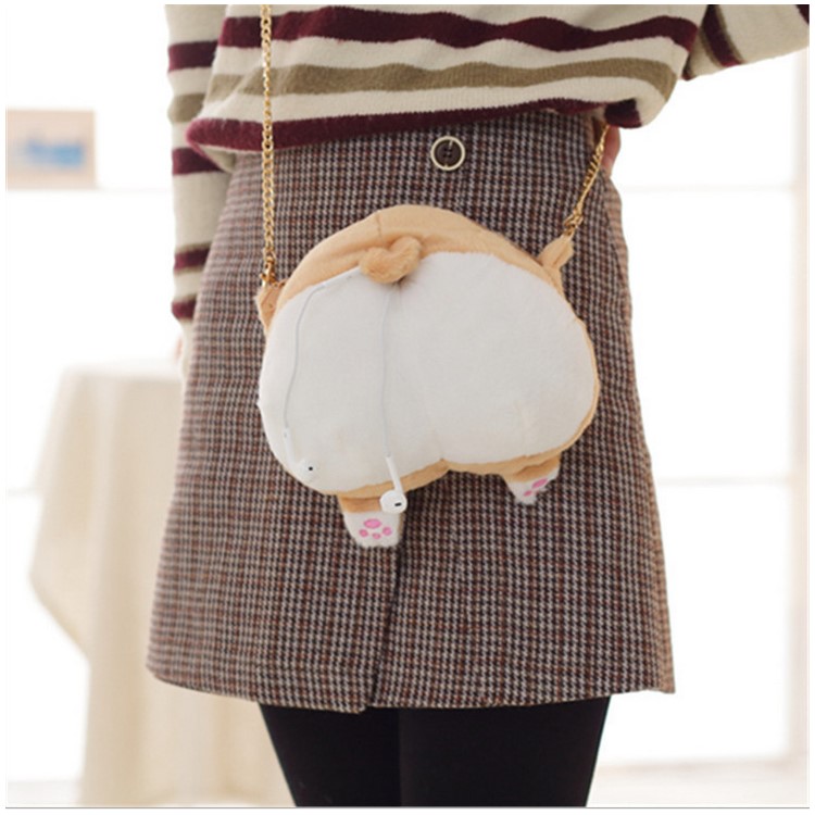 Soft Plush Kawaii Ass Shoulder Bag Corgi Butt Handbag, Size: 22 x 20cm-11
