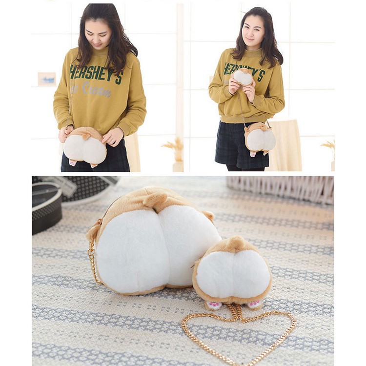 Soft Plush Kawaii Ass Shoulder Bag Corgi Butt Handbag, Size: 22 x 20cm-12