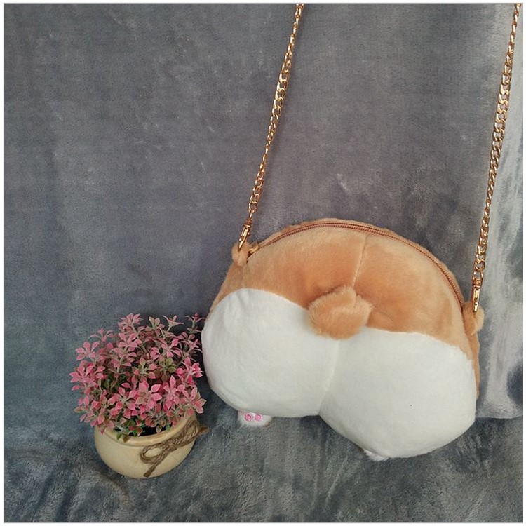 Soft Plush Kawaii Ass Shoulder Bag Corgi Butt Handbag, Size: 22 x 20cm-5