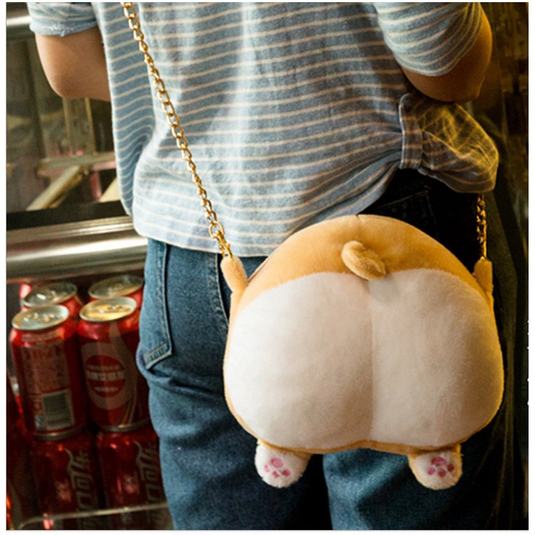 Soft Plush Kawaii Ass Shoulder Bag Corgi Butt Handbag, Size: 22 x 20cm-9