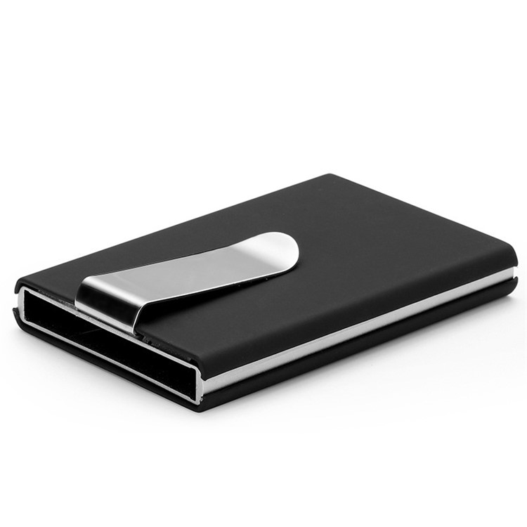 RFID-Blocker Kreditkarteninhaber Aluminium Leder Pop-up-Karte Mit Geldscheinklammer - Schwarz-2