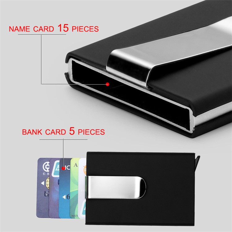 RFID-Blocker Kreditkarteninhaber Aluminium Leder Pop-up-Karte Mit Geldscheinklammer - Schwarz-7