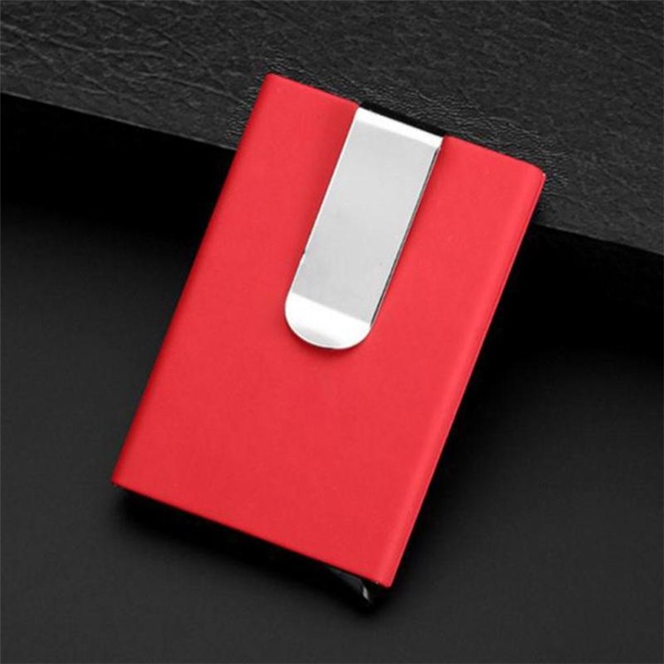 Aluminum Leather Pop-up Card Holder RFID Blocking Credit Card Holder Case with Money Clip - Red-1