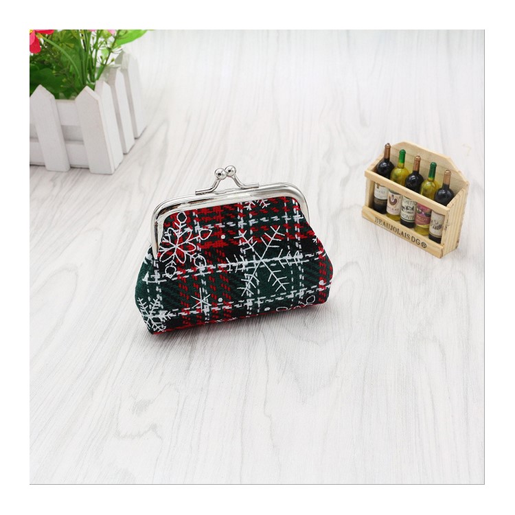 Style Classique Adorable Tissu À Carreaux Hasp Porte-monnaie Fermeture À Glissière Mini Portefeuille Pour Cadeau De Noël - C Style-1