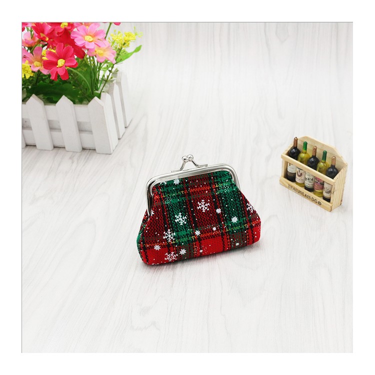 Classic Style Adorable Plaid Fabric Hasp Coin Purse Mini Wallet Zipper Purse for Christmas Gift - D Style-1
