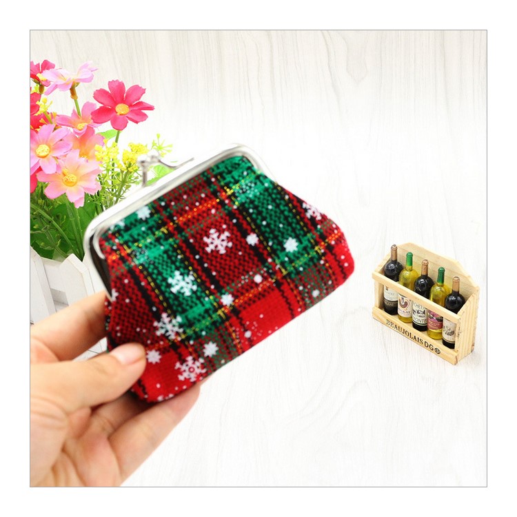 Classic Style Adorable Plaid Fabric Hasp Coin Purse Mini Wallet Zipper Purse for Christmas Gift - D Style-2