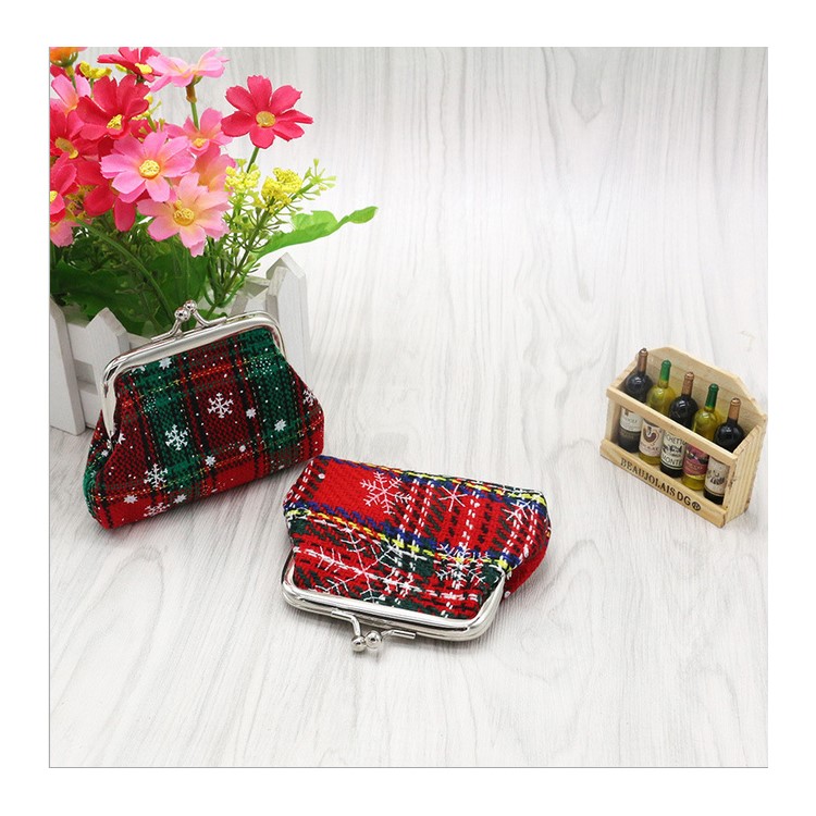 Classic Style Adorable Plaid Fabric Hasp Coin Purse Mini Wallet Zipper Purse for Christmas Gift - D Style-3