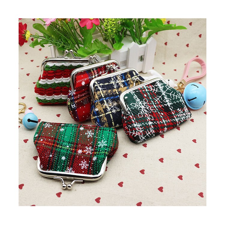 Classic Style Adorable Plaid Fabric Hasp Coin Purse Mini Wallet Zipper Purse for Christmas Gift - D Style-4