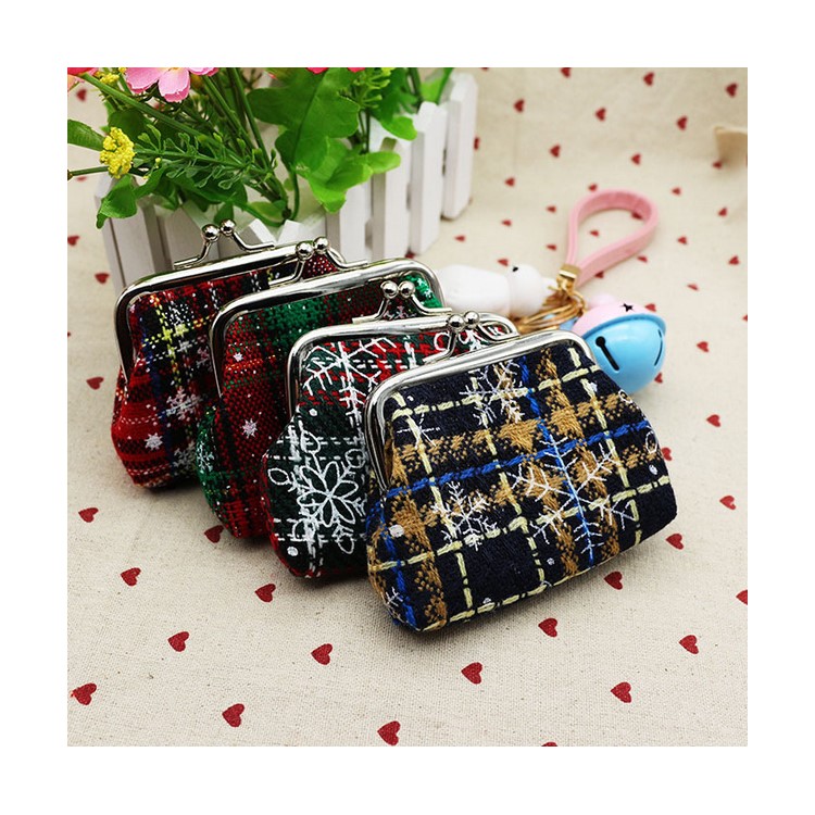 Classic Style Adorable Plaid Fabric Hasp Coin Purse Mini Wallet Zipper Purse for Christmas Gift - D Style-5