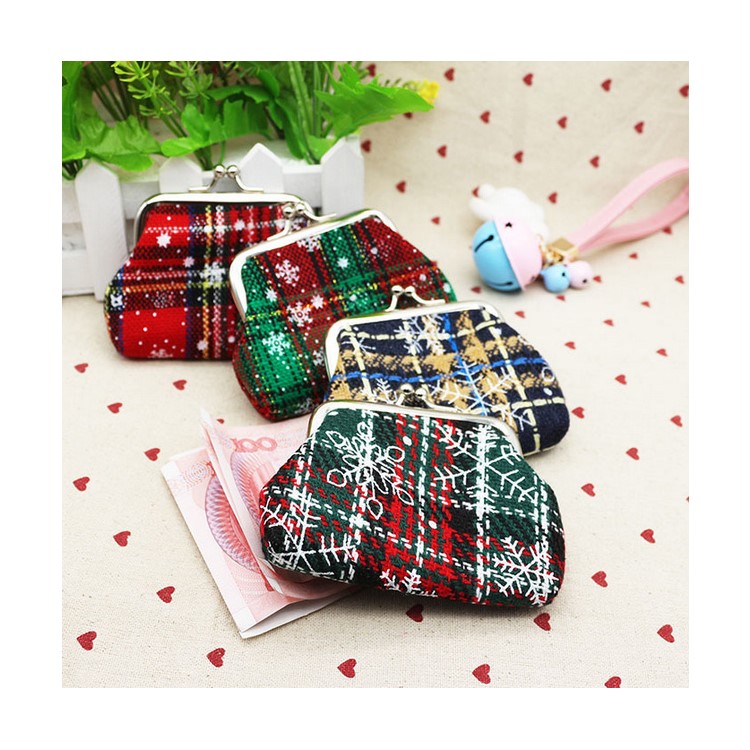 Classic Style Adorable Plaid Fabric Hasp Coin Purse Mini Wallet Zipper Purse for Christmas Gift - D Style-6