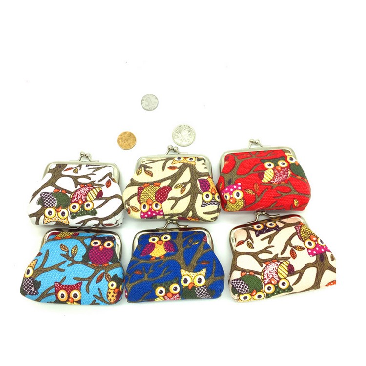 Estilo clássico das meninas Cute Owl Pattern Canvas Buckle Coin Wallet Purse - cáqui-7