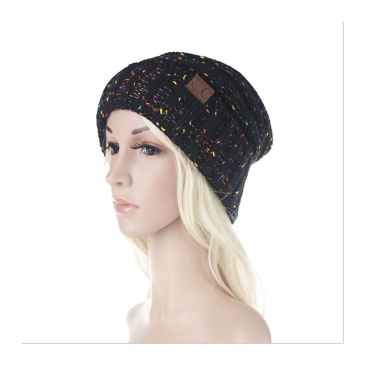 Fashion Warm Autumn Winter Women Braided Baggy Knit Crochet Beanie Hat Ski Cap - Black-2
