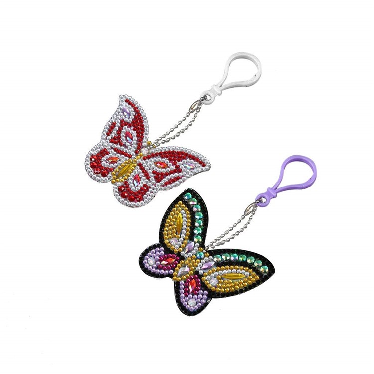 2Pcs/Pack DIY Butterfly Diamond Shiny Sparkle Craft Bag Pendant Key Set Accessory-1