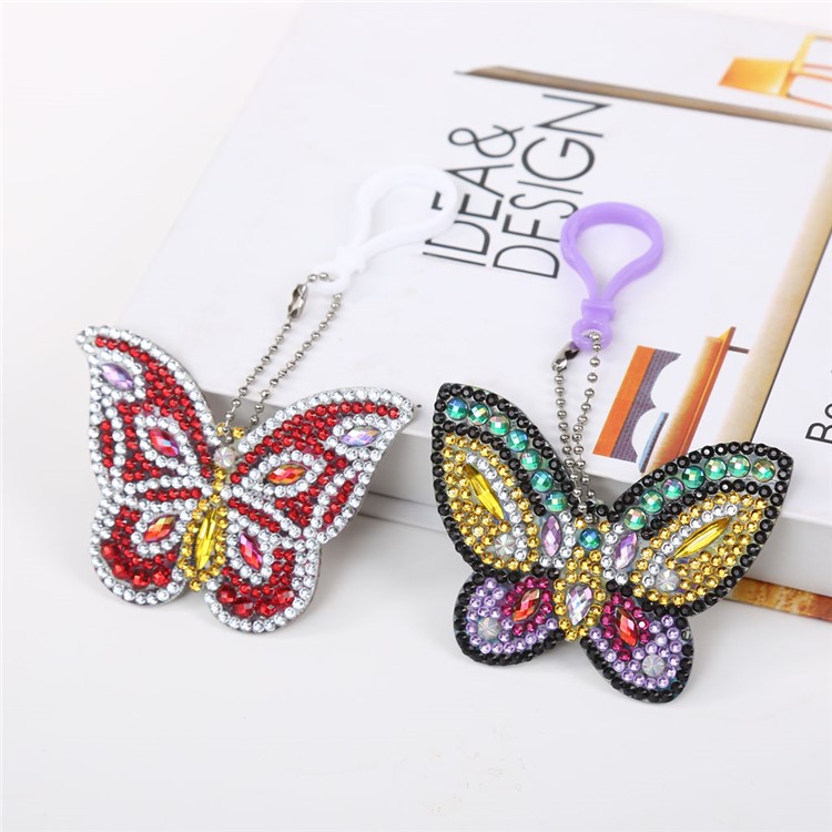 2Pcs/Pack DIY Butterfly Diamond Shiny Sparkle Craft Bag Pendant Key Set Accessory-4