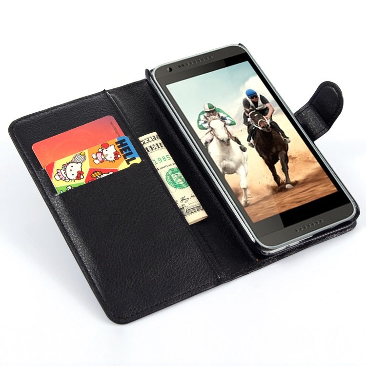 Litchi Wallet Leather Case for HTC Desire 820 Mini D820mu / Desire 620 Dual Sim - Black-3