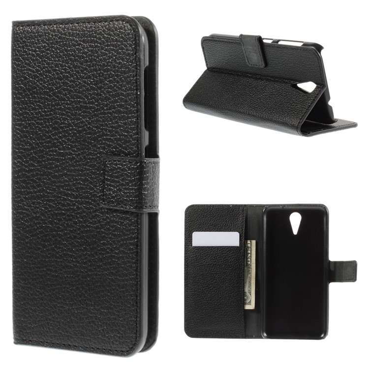 Litchi Skin Leather Wallet Case for HTC Desire 620 Dual Sim / 820 Mini D820mu - Black