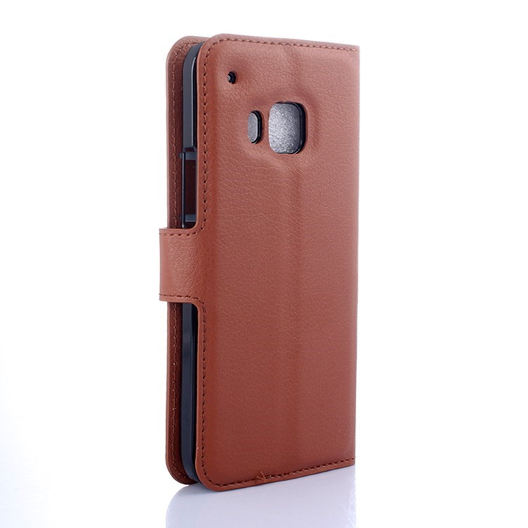 Litchi Grain Wallet Leather Cover for HTC One (M9) with Stand - Brown-2