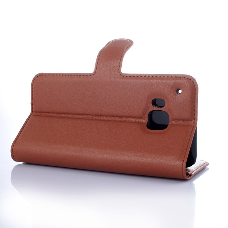 Litchi Grain Wallet Leather Cover for HTC One (M9) with Stand - Brown-3