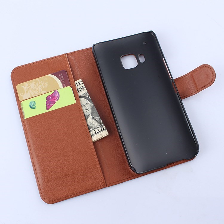 Litchi Grain Wallet Leather Cover for HTC One (M9) with Stand - Brown-6