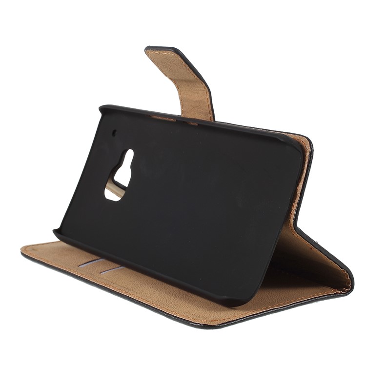 Genuine Leather Wallet Cover Stand for HTC One M9 - Black-3
