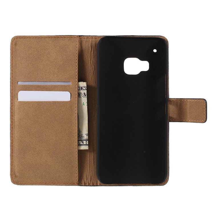 Genuine Leather Wallet Cover Stand for HTC One M9 - Black-5