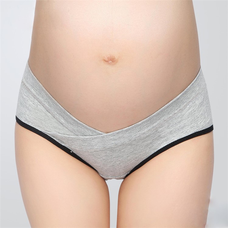 Cross Low Waist Pregnant Women Cotton Maternity Underwear Panties Knickers - Grey / Size: L