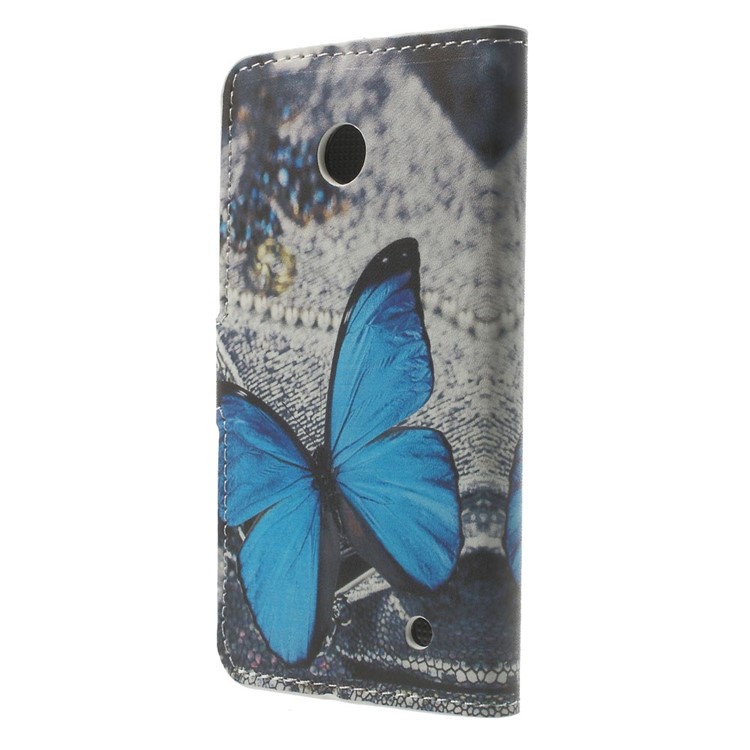 PU Leather Flip Wallet Cover para Nokia Lumia 630 / 630 Dual SIM RM-978 - azul borboleta-2