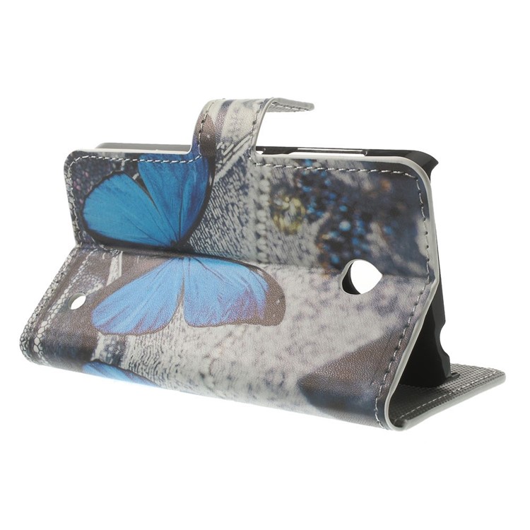 PU Leather Flip Wallet Cover para Nokia Lumia 630 / 630 Dual SIM RM-978 - azul borboleta-3