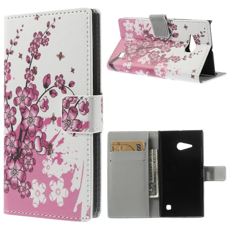 Plum Blossom Wallet Leather Case w/ Stand for Nokia Lumia 730 Dual SIM / Lumia 735