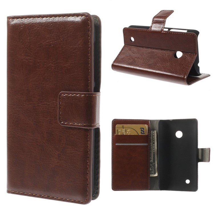 Brown Crazy Horse Leather Stand Case for Nokia Lumia 530 Dual SIM RM-1019 / Nokia Lumia 530 RM-1017-1