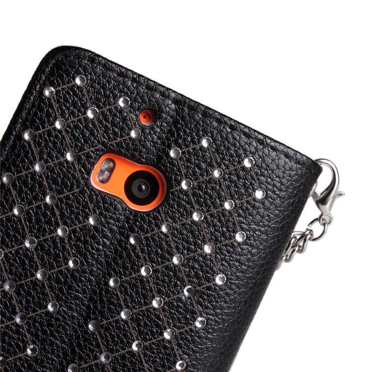 Starry Sky Rhinestone Litchi Grain Leather Stand Case for Nokia Lumia 930 / Lumia Icon 929 w/ Chain - Black-6