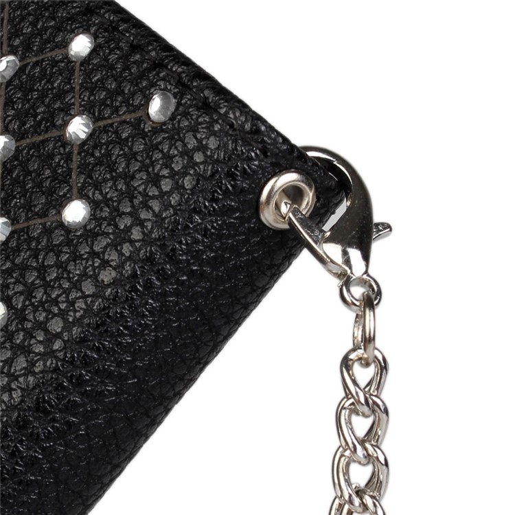 Starry Sky Rhinestone Litchi Grain Leather Stand Case for Nokia Lumia 930 / Lumia Icon 929 w/ Chain - Black-9